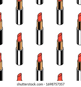 Seamless pattern of bright, glamour fashionable lipsticks