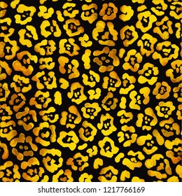 Seamless pattern of bright gold leopard spots on black background.