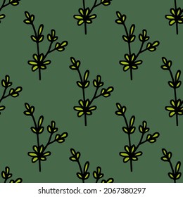 Decoración sin inconvenientes con ramas verdes brillantes sobre un fondo verde discreto. Imagen vectorial.
