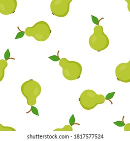 
Seamless pattern with bright green and juicy pears on a white background. Print for bed linen and fabrics, wrapping paper and wallpaper.
