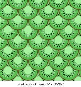 Seamless pattern, bright green kiwi slices lined in the form of scales. Universal print in the summer style. Vector illustration EPS 8