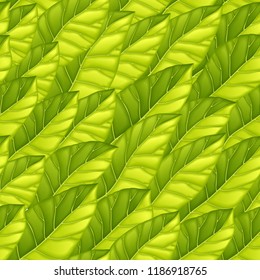 Seamless pattern from bright green leaves. Repeating vector pattern of lettuce leaves. Vector texture for background, wallpaper, packaging, textile, print design. Vector illustration. EPS10