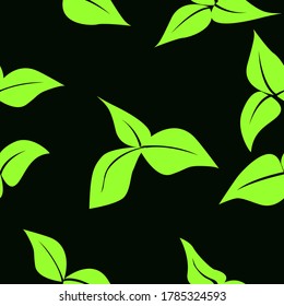 seamless pattern of bright green leaves on a dark green background