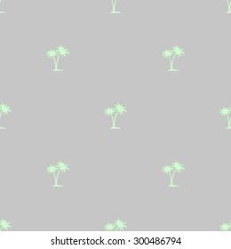 Seamless pattern of bright green palm trees on the small gray background.