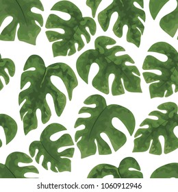 seamless pattern of bright green tropical leaves on white background.Vector Tropical palm leaves seamless pattern. Jungle floral ornamental background. Florals for your poster, banner flayer.