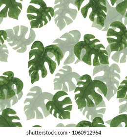 seamless pattern of bright green tropical leaves on white background.Vector Tropical palm leaves seamless pattern. Jungle floral ornamental background. Florals for your poster, banner flayer.