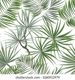 seamless pattern of bright green tropical leaves on white background.Vector Tropical palm leaves seamless pattern. Jungle floral ornamental background. Florals for your poster, banner flayer.