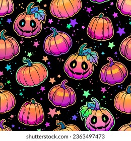 Seamless pattern of bright Halloween pumpkins