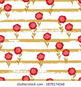 Seamless pattern with bright hand drawn flowers, leaves and florals. Repeating background for wrapping paper, fabric,textile, stationary products decoration.