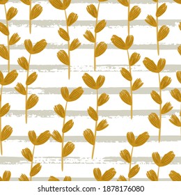 Seamless pattern with bright hand drawn flowers, leaves and florals. Repeating background for wrapping paper, fabric,textile, stationary products decoration.