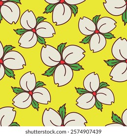 Seamless pattern with bright hand drawn flowers, leaves and florals. Repeating background for wrapping paper, fabric,textile, stationary products decoration