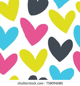 Seamless pattern with bright hearts on a white background.

