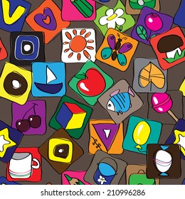Seamless pattern with bright items for children