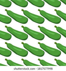Patrón sin inconfundible con zucchini verde claro y jugoso sobre un fondo blanco. Impresión para ropa de cama y tejidos, papel de envoltura y papel tapiz.
