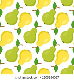 Seamless pattern with bright and juicy pears on a white background. Print for bed linen and fabrics, wrapping paper and wallpaper.
 Stock vector illustration for decoration and design.