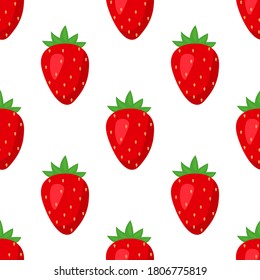 
Seamless pattern with bright and juicy strawberries on a white background. Print for bed linen and fabrics, wrapping paper and wallpaper.
 Stock vector illustration for decoration and design.