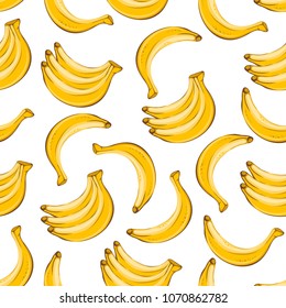 Seamless pattern with bright juicy sweet ripe bananas. Cartoon style.