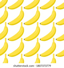 Patrón sin foco con banana clara y jugosa y sabrosa sobre un fondo blanco. Impresión para ropa de cama y tejidos, papel de envoltura y papel tapiz.
 Ilustración vectorial de material para decoración y diseño.