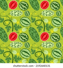 seamless pattern with bright juicy watermelons