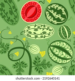 seamless pattern with bright juicy watermelons