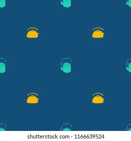 Seamless pattern with bright kettles on a blue background