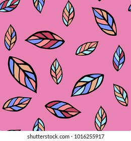 Seamless pattern with bright leaves, vector. Good for print on fabric, background, packaging, children's products and more