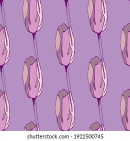 seamless pattern bright lilac tulips purple vector