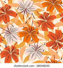 seamless pattern with bright lilies