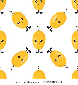 Seamless pattern with bright melons with eyes and legs on a white background. Print for bed linen and fabrics, wrapping paper and wallpaper.
Stock vector illustration for decoration and design.