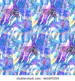 Seamless pattern with bright mosaic drawing in doodle style. Hand-drawn illustration. Vector.