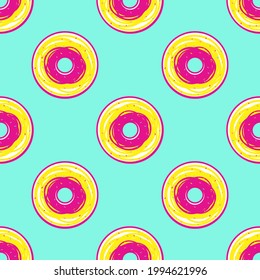 Seamless pattern in bright mouth-watering colors with donuts.Vector illustrations.