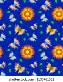 Seamless pattern with bright multi-colored butterflies