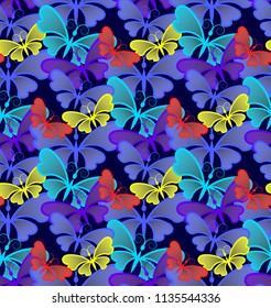 seamless pattern with bright multicolored butterflies