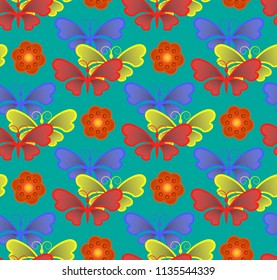seamless pattern with bright multicolored butterflies