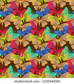 seamless pattern with bright multicolored butterflies