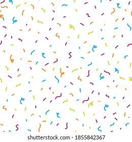 Seamless pattern with bright multicolored confetti on a white background. Vector illustration