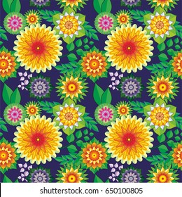Seamless pattern with bright multicolored flowers.  For Wallpapers and design. 