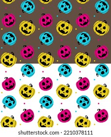 Seamless pattern of bright multicolored haloween pumpkins
