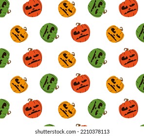 Seamless pattern of bright multicolored haloween pumpkins