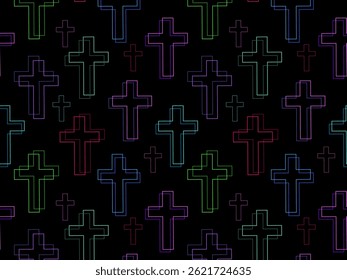 Seamless pattern of bright neon double crosses