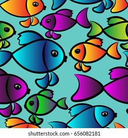 Seamless pattern of bright neon fish .Vector illustration,