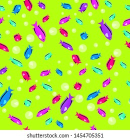 Seamless pattern of bright neon  fishes , for wrapping paper, wallpaper, fabric pattern, backdrop, print, gift wrap, cover of notebook, envelope