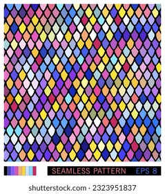 Patrón sin foco. Brillante piel de serpiente de neón. Los multicolores escalan irrisorio en la luz. Textura vectorial