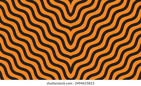 A seamless pattern of bright orange and black stripes.