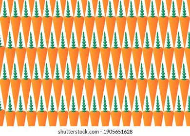 seamless pattern of bright orange carrots with green leaves for healthy food in the vegetarian and vegan menu
