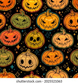 seamless pattern of bright orange haloween pumpkins