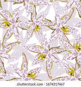 Seamless pattern with bright orchids. Abstract background texture.