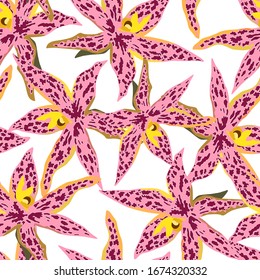 Seamless pattern with bright orchids. Abstract background texture.