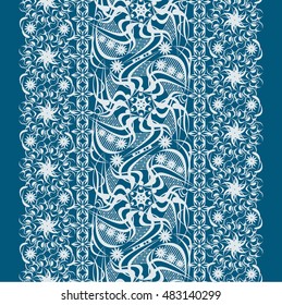 Seamless pattern. Bright ornament lace  on a blue background.