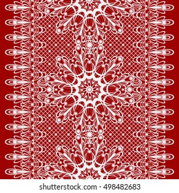 Seamless pattern. Bright ornament lace braid on a red background.